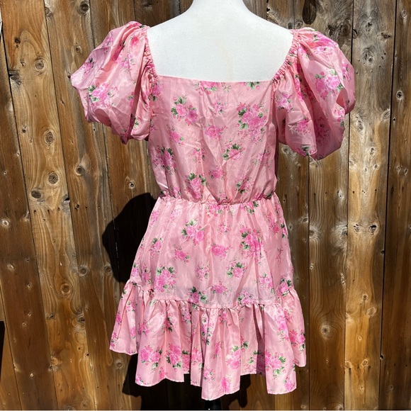 LoveShackFancy Springtime Pink Floral Puff Sleeve Dress - Picture 2 of 6
